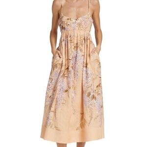 ZIMMERMANN ROSA BRALETTE FLORAL MIDI DRESS 0